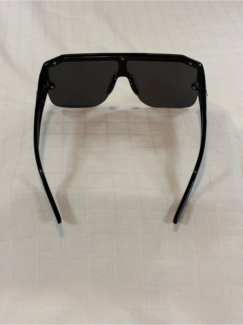 Men’s Black Shield Sunglasses with Gold Trim
